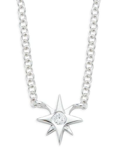 EF Collection 14k White Gold & 0.02 Tcw Diamond Starburst Pendant Necklace