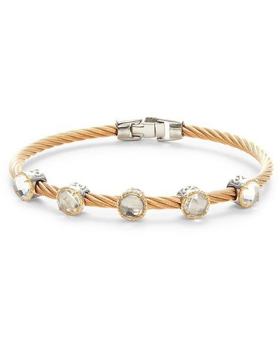 Alor 18k Two-tone Gold, Stainless Steel & White Topaz Cable Bracelet