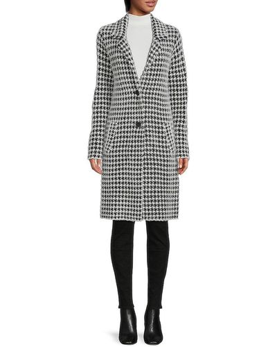 Magaschoni Faux Fur Houndstooth Sweater Coat - Gray