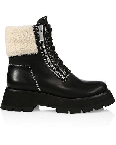 3.1 Phillip Lim Kate Zip Lug-sole Shearling-trimmed Leather Combat Boots - Black