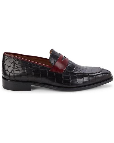 Mezlan Croc Embossed Leather Penny Loafers - Black