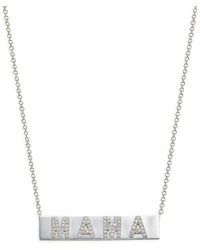 EF Collection Mama 14k White Gold & 0.14 Tcw Diamond Nameplate Necklace