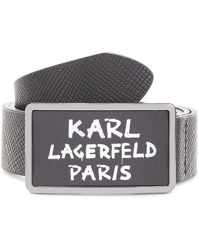 Karl Lagerfeld Logo Leather Belt - Grey