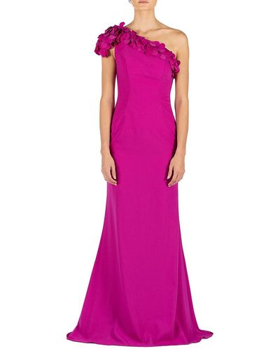 Rene Ruiz 3d Floral Appliqué One Shoulder Gown - Pink