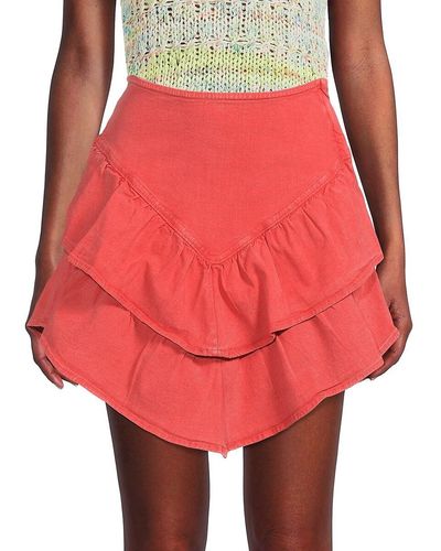Mother Ruffle Asymmetric Mini Skirt - Red