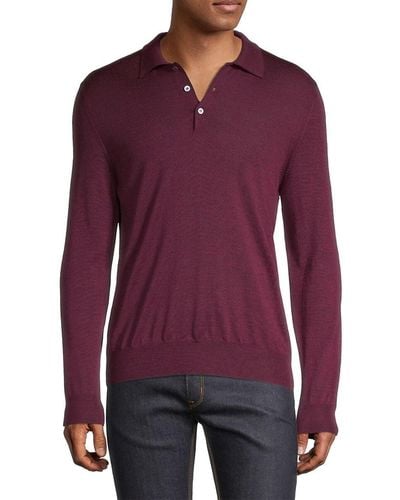 Canali Long-sleeve Wool Polo Shirt - Red
