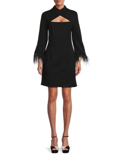 Aidan Mattox Fringe Cuff Cutout Mini Dress - Black