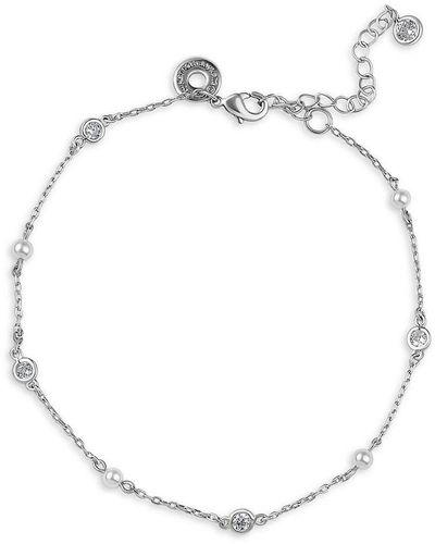CZ by Kenneth Jay Lane Look Of Real Rhodium Plated, 3mm White Round Mother-of-pearl & Cubic Zirconia Anklet