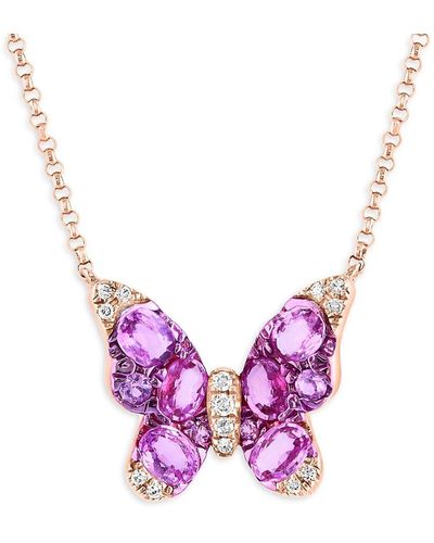 Effy 14K Rose, Diamond & Butterfly Pendant Necklace - Purple