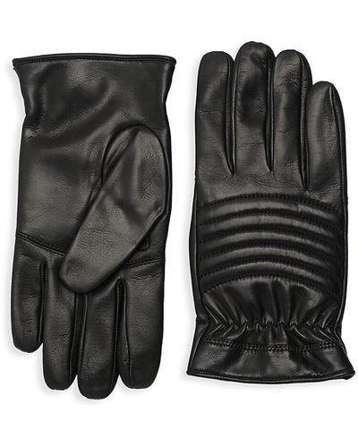 Portolano Ribbed Leather Gloves - Black