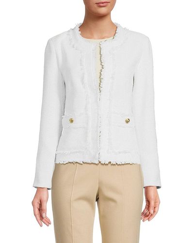 Saks Fifth Avenue Saks Fifth Avenue Fringe Tweed Jacket - White