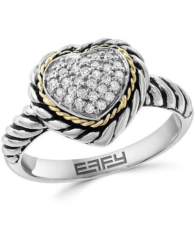 Effy 18K Goldplated, Sterling & 0.14 Tcw Diamond Heart Ring - Gray