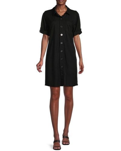 Bobeau Elbow Sleeve Mini Shirtdress - Black