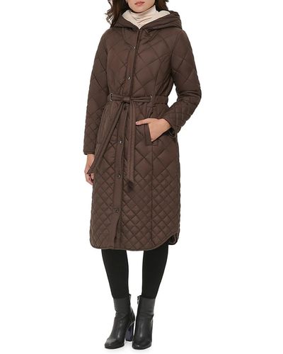 Kenneth Cole Quilted Belted Coat - Brown