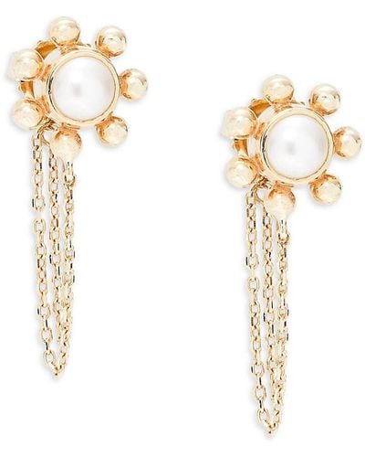Anzie Dew Drop 14k Yellow Gold & 8mm Freshwater Pearl Chain Earrings - White