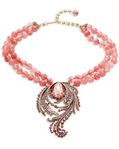 Heidi Daus Yes Sunset Waves Crystal, Glass Bead & Strawberry Quartz Necklace - Multicolour