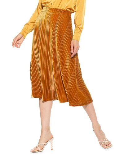 Alexia Admor Alaina Pleated Velvet Midi Skirt - Orange