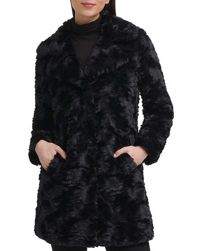 Kenneth Cole Textured Faux Fur Coat - Black