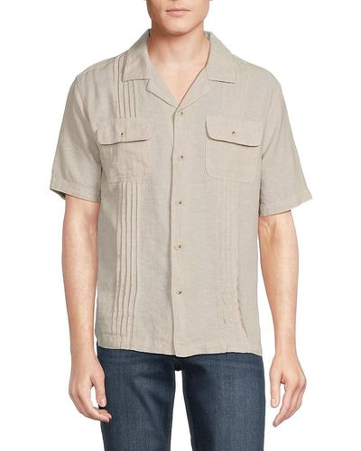Saks Fifth Avenue 'Pintuck Linen Blend Camp Shirt - Gray