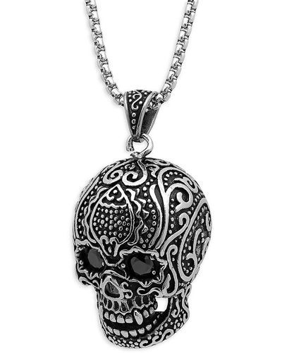 Anthony Jacobs Stainless Steel & Cubic Zirconia Skull Pendant Necklace - Metallic