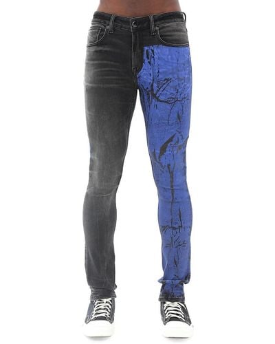 HVMAN Crinkle Paint Low Rise Super Skinny Jeans - Blue