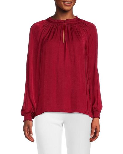 Elie Tahari T Tahari Blouson Sleeve Keyhole Top - Red