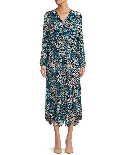 St. John Dkny Animal Print Surplice Midi Dress - Blue