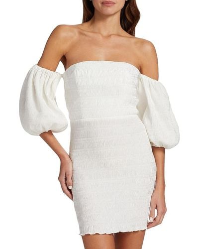 L'idée Art Deco Puff Sleeve Mini Dress - White