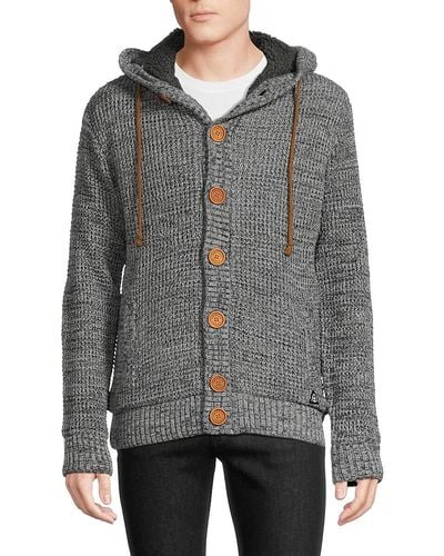 American Stitch Waffle-knit Button-front Hooded Cardigan - Gray