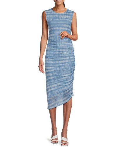 Calvin Klein Tie Dye Ruched Midi Sheath Dress - Blue
