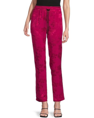 RTA Fiona Floral Satin Drawstring Trousers - Pink