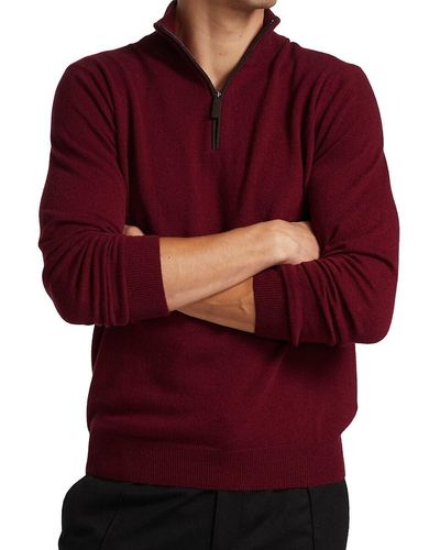 Saks Fifth Avenue Collection Cashmere Quarter Zip Sweater - Red