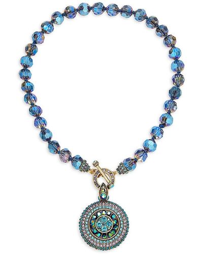 Heidi Daus Czech Crystal, Glass & Plated Disk toggle Necklace - Blue