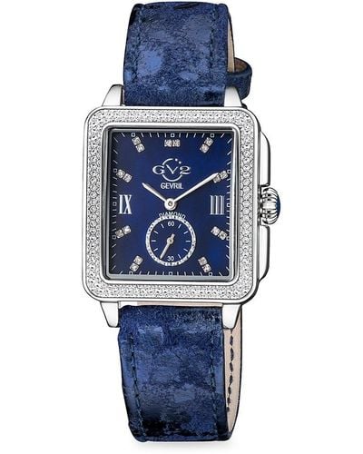 Gv2 Bari Tortoise 30mm Stainless Steel, Mother Of Pearl, Diamond & Leather Strap Watch - Blue
