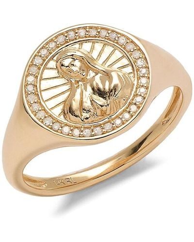 Saks Fifth Avenue 14k Yellow Gold & 0.1 Tcw Diamond Religious Signet Ring - Metallic