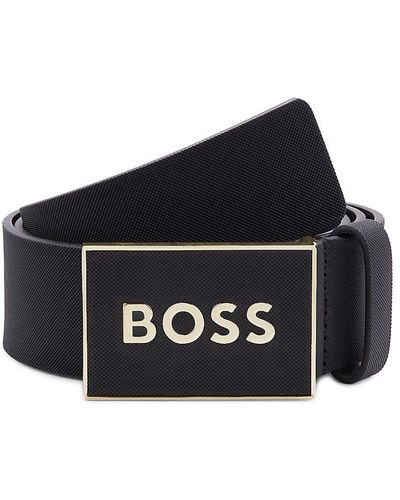 BOSS by HUGO BOSS Plaque Logo Leather Belt - Black