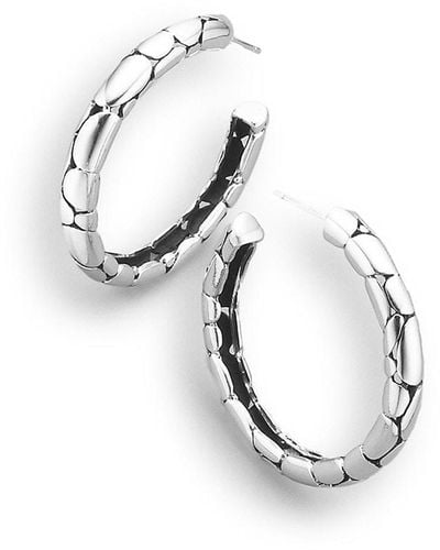 John Hardy Sterling Silver Textured Hoop Earrings/1.5" - Metallic