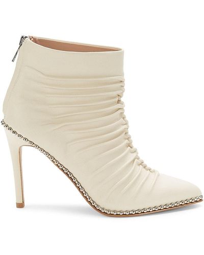 BCBGeneration Point Toe Studded Ruched Ankle Boots in White