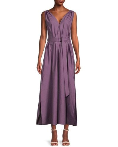 Brunello Cucinelli V Neck Belted Midi Dress - Purple