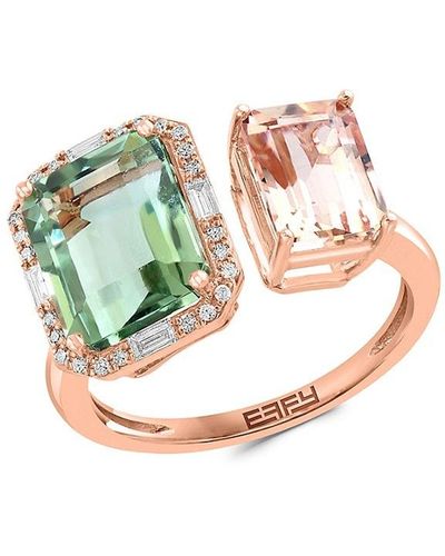 Effy 14k Rose Gold, Green Amethyst, Morganite & Diamond Ring - Metallic