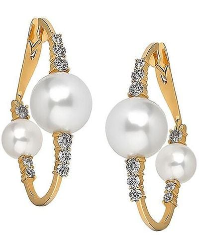 Hueb Spectrum 18k Gold, 6-10mm White Pearl & Diamond Hoop Earrings