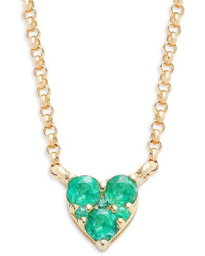 Saks Fifth Avenue 14k Yellow Gold & Emerald Cluster Heart Pendant Necklace - Green