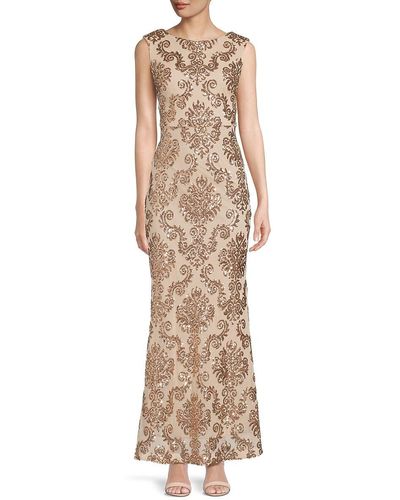 Vince Camuto Sequin Boatneck Gown - Natural