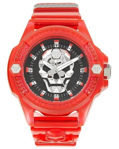 Philipp Plein $kull Synthetic 45mm Polycarbonate & Silicone Strap Watch - Red