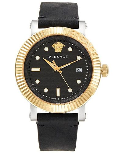 Versace 42mm Stainless Steel & Leather Strap Watch - White