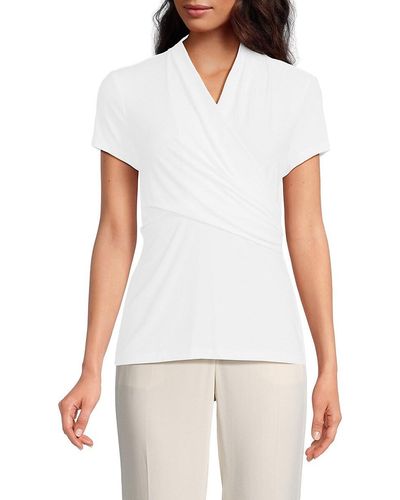 St. John Dkny Surplice Ruched Top - White