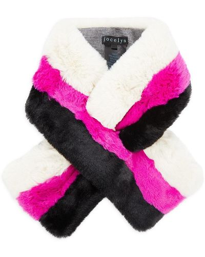 Jocelyn Striped Faux Fur Pull Through Scarf - Pink