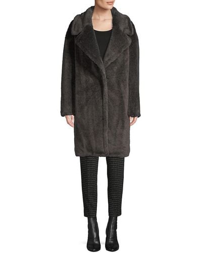 Donna Karan Faux Fur Teddy Coat - Gray