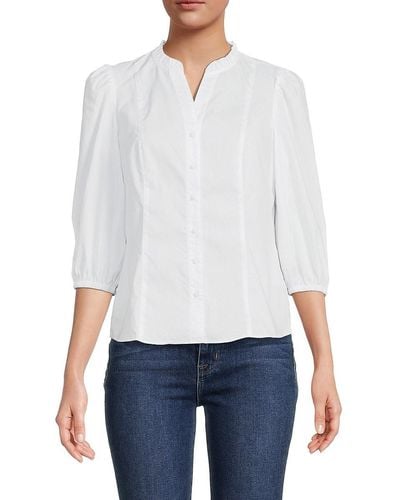 Nanette Lepore Puff Sleeve Covered Button Blouse - White