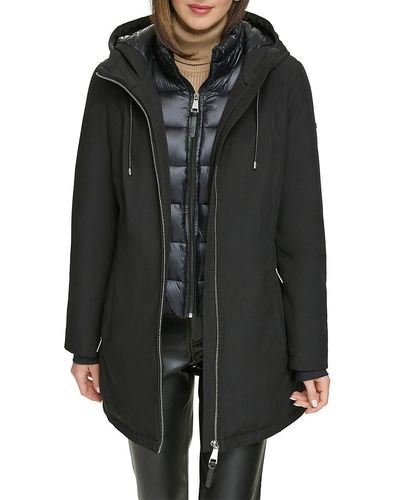 St. John Dkny Longline Hooded Puffer Jacket - Black